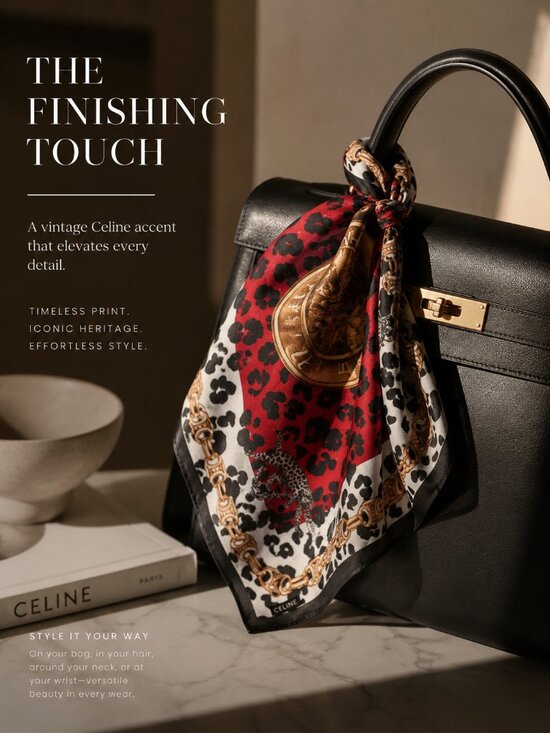 Celine Accessories - NWT Vintage CELINE Paris Leopard Chain Print Cotton Scarf Bandana Pocket Square